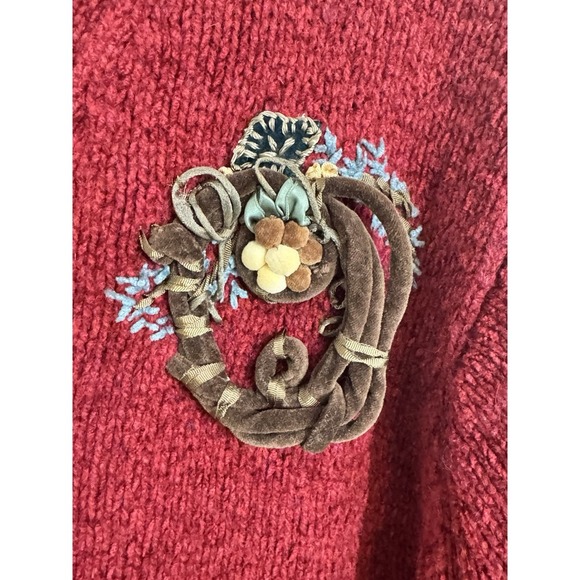 VTG Susan Bristol Embroidered Birds Nest Wool Blend Red Cardigan Sweater Size L - Picture 4 of 11